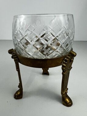 Vintage Crystal Votive Holder with Brass Stand